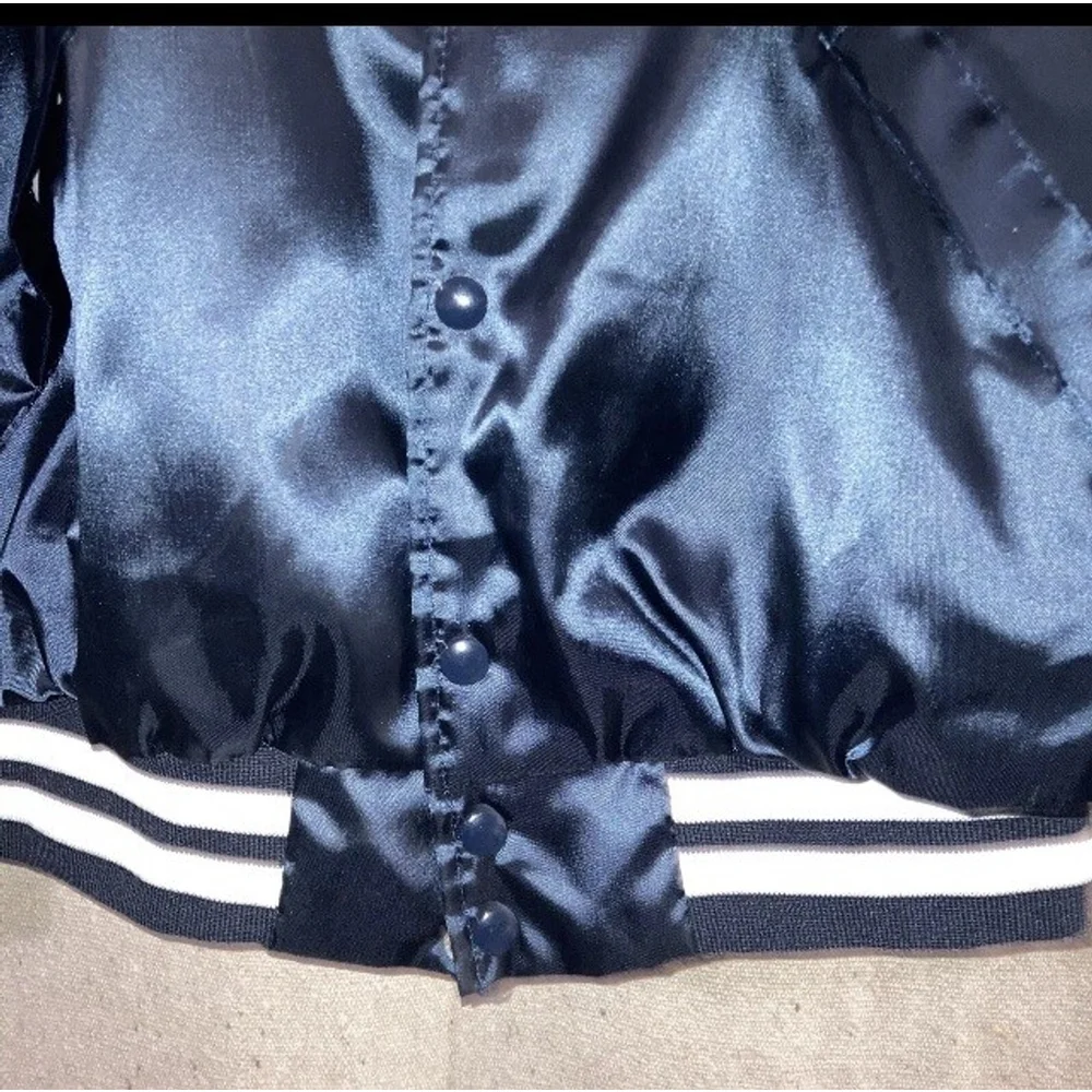 Vintage First of America Bank Banker Satin Jacket Bomber Blue Dunbrooke Men’s XL